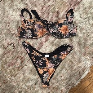 L*Space Black and Orange Bikini Set High-Cut Brazilian Style